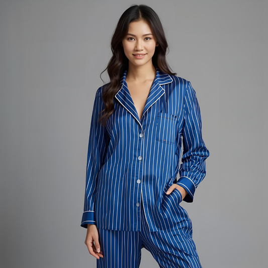 STELLA | Blue Striped Silk Pajama Set
